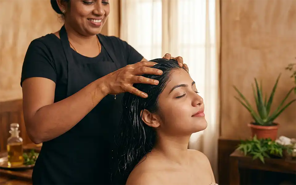 Hot Oil Head Massage at Swasthya Thottada